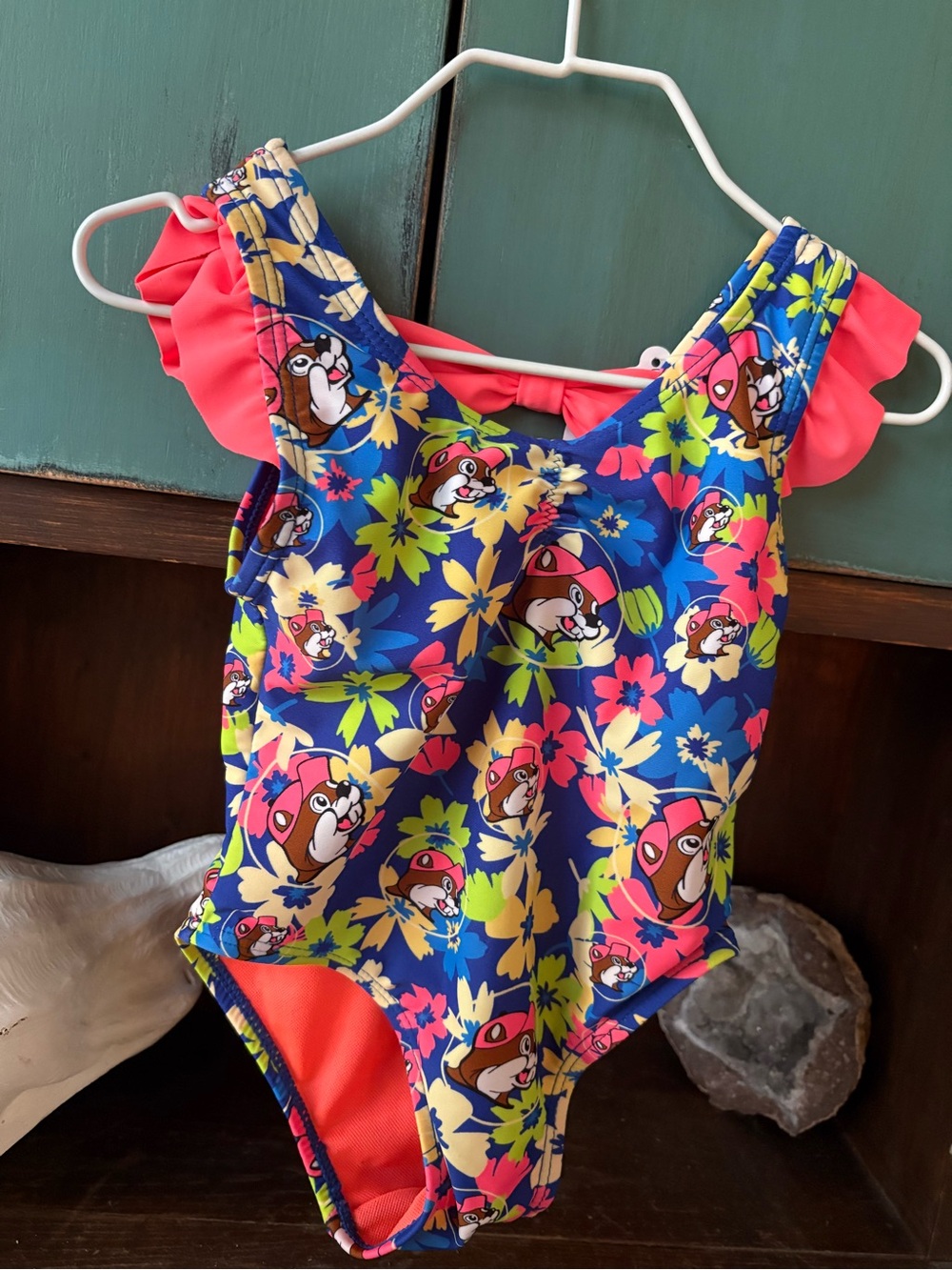Buc-ee's Infant Girls One-Piece Neon Swimsuit Hawaiian Tropical Beaver 6-9 Month